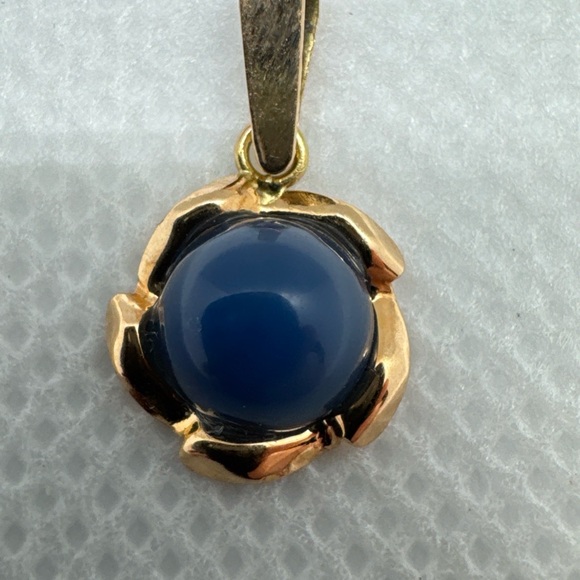 Vintage 14K Yellow Gold Blue Gemstone Accent Charm Pendant, Europe, Finland, 585 - Picture 4 of 11